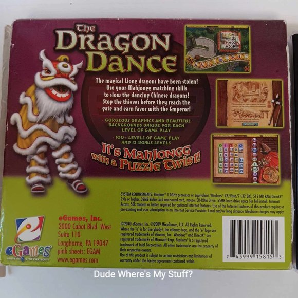 The Dragon Dance PC CD-ROM, Jewel Case, 2009, Mahjongg w Puzzle Twist! EXCELLENT - Picture 3 of 3